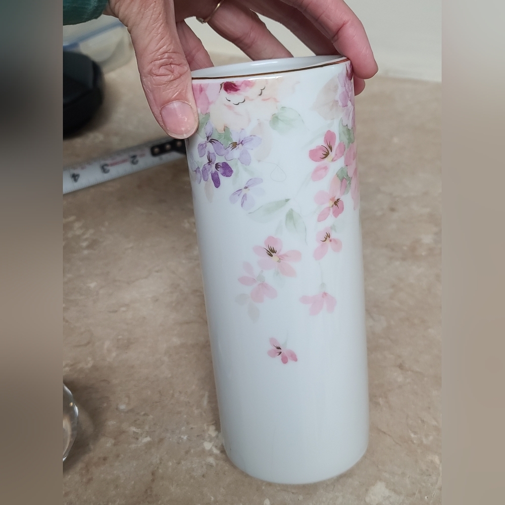 Otagiri  Floral Ceramic Vase Pink and Purple Vintage, Tall - Picture 5 of 9